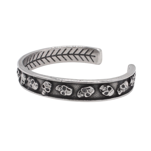 Vintage Gothic Skull Titanium Steel Open Cuff Bracelet For Men Antique Silver Punk Rock Biker Jewelry Retro Skeleton Bangle