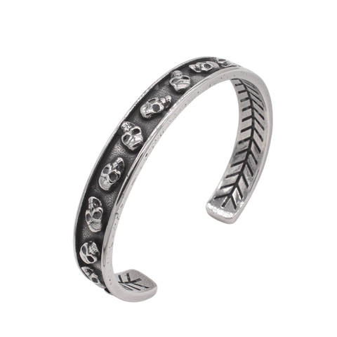 Vintage Gothic Skull Titanium Steel Open Cuff Bracelet For Men Antique Silver Punk Rock Biker Jewelry Retro Skeleton Bangle