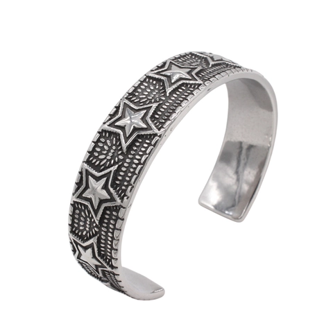 Retro Stainless Steel Pentagram Star Cuff Bracelet For Men Vintage Titanium Steel Open Bangle Punk Rock Jewelry Gift