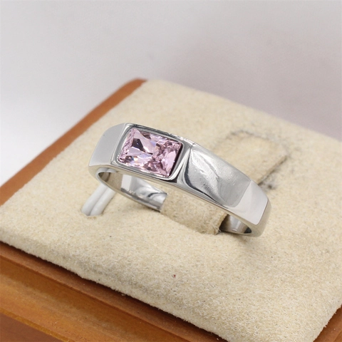 Anillo de Moda de Acero de Titanio para Hombres Mujeres Minimalista Rectangular Diamante de Imitación Ajuste de Bisel Pulido Joyas