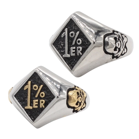 Anello Teschio in Acciaio Inossidabile 304 Retro Punk Uomo Biker Anello Sigillo a Rombo Con Motivo 1% ER Gioielli Regalo Argento Oro