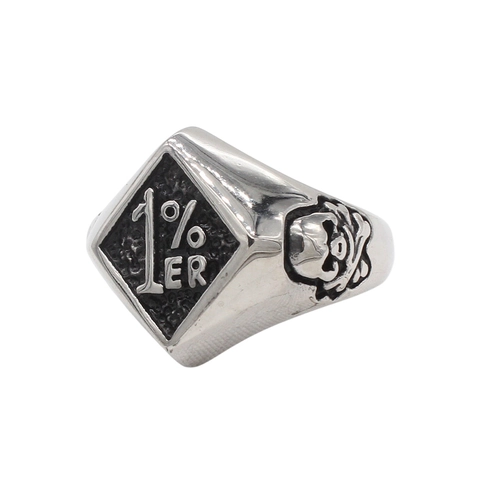 Anello Teschio in Acciaio Inossidabile 304 Retro Punk Uomo Biker Anello Sigillo a Rombo Con Motivo 1% ER Gioielli Regalo Argento Oro