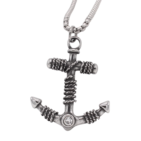 Ciondolo Ancora in Acciaio Inossidabile 316 Vintage per Uomo Stile Nautico Retro Invecchiato con Strass Incrostato Solo Ciondolo Senza Catena Gioielli Regalo