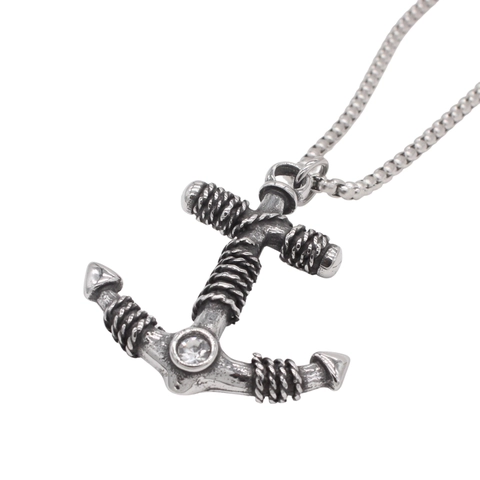 Ciondolo Ancora in Acciaio Inossidabile 316 Vintage per Uomo Stile Nautico Retro Invecchiato con Strass Incrostato Solo Ciondolo Senza Catena Gioielli Regalo