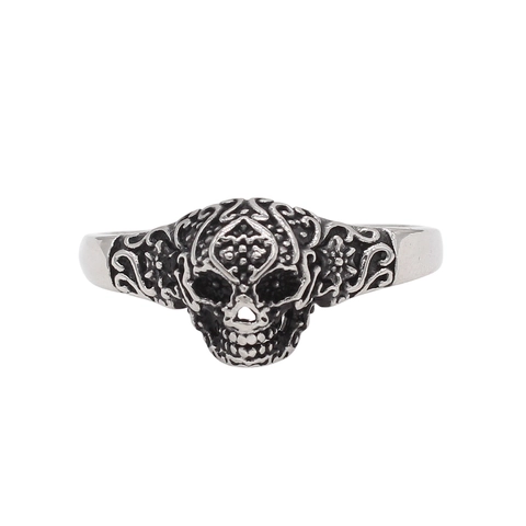 Vintage 304 Stainless Steel Skull Ring Gothic Carving Sugar Skull Ring Distressed Punk Fashion Jewelry For Unisex Women Men