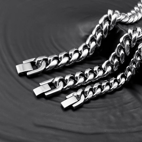 Gepolijst Roestvrij Staal Cubaanse Schakelketting Armband Voor Heren Dames Hip Hop 18K Verguld Dikke Schakelketting Sieraden