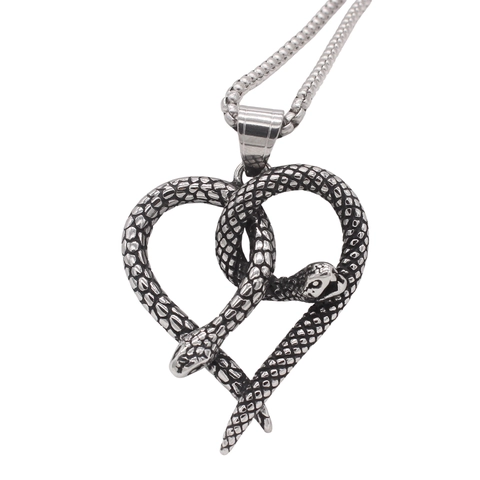 Ciondolo a Cuore con Doppia Serpente in Acciaio Inossidabile 316 Gotico per Uomo Gioielli Punk Retro Ciondolo Solo Senza Catena