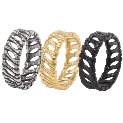 Gothic Stainless Steel Ribcage Bone Ring For Men Women Punk Hollow Skeleton Finger Ring Vintage Personality Jewelry Gift