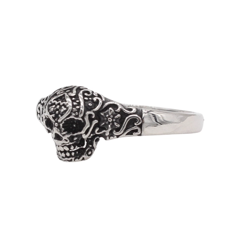 Vintage 304 Stainless Steel Skull Ring Gothic Carving Sugar Skull Ring Distressed Punk Fashion Jewelry For Unisex Women Men