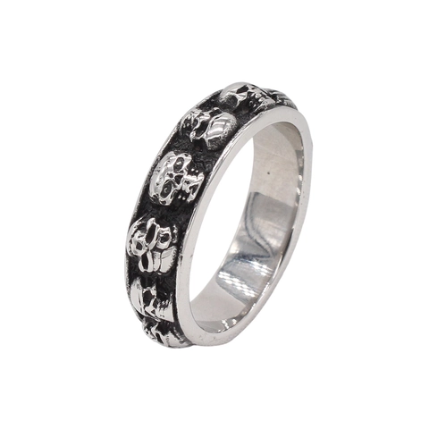 Anello Teschio Punk Retrò in Acciaio Inossidabile 304 per Uomo Gotico Invecchiato Motivo Scheletro in Rilievo 3D Gioielli