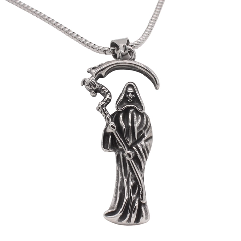 Retro Gotik Sensenmann Anhänger 316 Edelstahl Halskette Für Herren Punk Totenkopf Schmuck Anhänger Ohne Kette