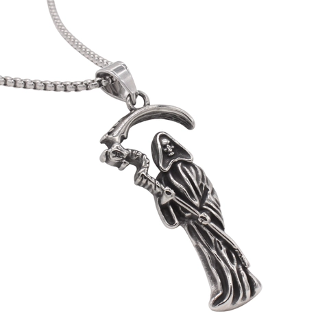 Retro Gotik Sensenmann Anhänger 316 Edelstahl Halskette Für Herren Punk Totenkopf Schmuck Anhänger Ohne Kette