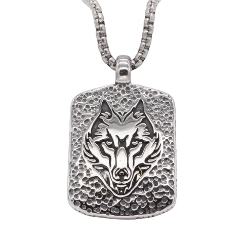 Collana con Ciondolo a Rilievo Testa di Lupo in Acciaio Inossidabile 316 Vintage per Uomo Punk Biker Gioielli Regalo