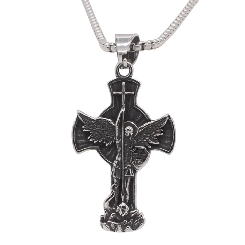 Vintage Gothic Erzengel Flügel Kreuz Anhänger Edelstahl Religiöser Punk Schmuck Für Damen Herren Nur Anhänger
