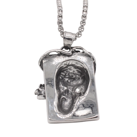 Vintage Punk Pendente in Acciaio Inossidabile 316 con Teschio e Rosa Rilievo Gotico Rettangolo Solo Ciondolo per Uomo Gioielli Retro