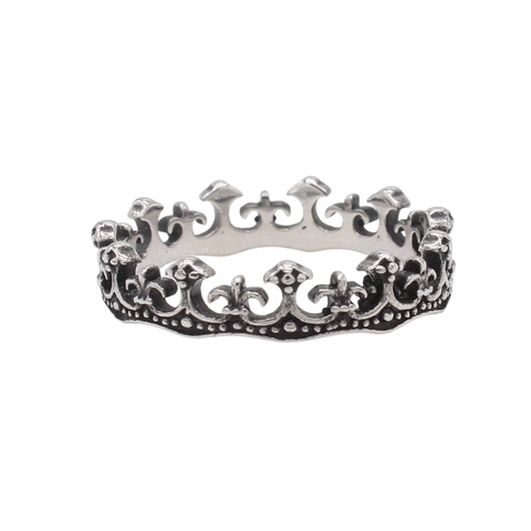 Gothic Vintage Crown Stainless Steel Ring Distressed Hollow Fleur-de-lis Band Ring For Men Women Personality Jewelry Gift