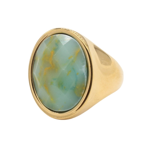 Anello Sigillo Ovale Retro con Pietra Preziosa per Donna in Acciaio Inossidabile 304 Placcato Oro Pietra Artificiale Stile Maillard