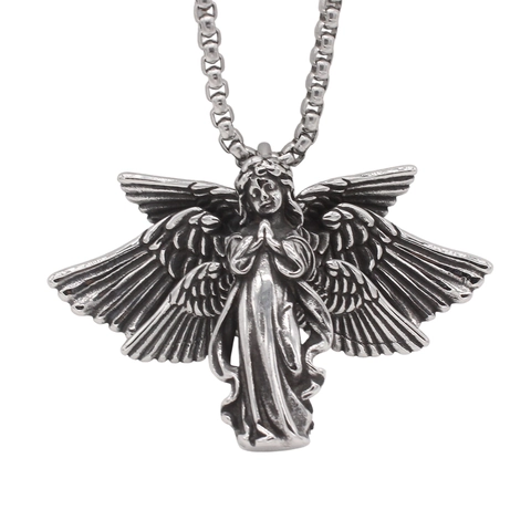 Vintage 316 Stainless Steel Angel Pendant Gothic Religious Style Prayer Angel Wings Charm For Unisex Daily Jewelry Accessory