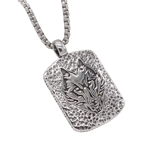 Collana con Ciondolo a Rilievo Testa di Lupo in Acciaio Inossidabile 316 Vintage per Uomo Punk Biker Gioielli Regalo