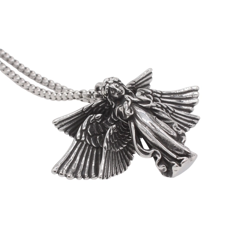 Vintage 316 Stainless Steel Angel Pendant Gothic Religious Style Prayer Angel Wings Charm For Unisex Daily Jewelry Accessory