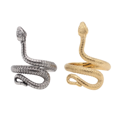 Vintage 304 Stainless Steel Snake Ring For Women Men Retro Gothic Animal Scale Wrap Ring Gold Steel Fashion Jewelry