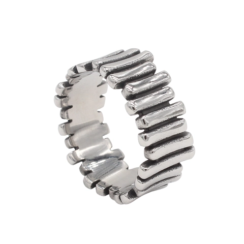 Anello a Fascia in Acciaio Inossidabile 304 Vintage Texture Industriale Invecchiato Per Uomo Donna Argento Antico Anello Geometrico Gioielli