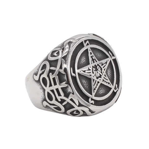 Vintage Men Stainless Steel Pentagram Signet Ring Retro Gothic Punk Star Pattern Antique Silver Band Jewelry Gift For Men