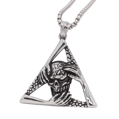 Pendente a Triangolo con Teschio in Acciaio Inossidabile 316 Punk Retrò per Uomo Argento Antico Gotico Solo Pendente Senza Catena