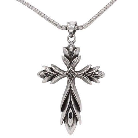 Vintage 316 Edelstahl Kreuz Anhänger Nur Für Herren Gothic Geschnitztes Blattmuster Retro Punk Schmuck Ohne Kette