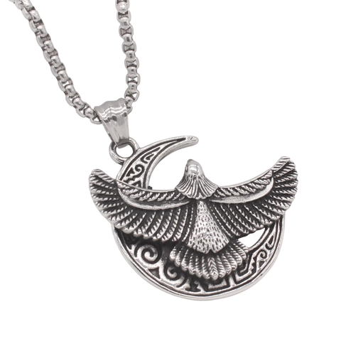 Vintage 316 Stainless Steel Eagle Crescent Moon Pendant For Men Gothic Animal Carving Jewelry Gift Pendant Only Without Chain