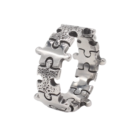 Vintage Stainless Steel Puzzle Design Ring For Men Women Antique Silver Industrial Punk Style Finger Jewelry Gift