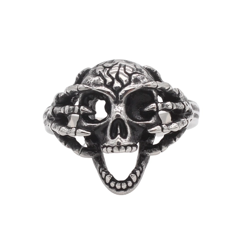Vintage Gothic Skull Head Ring For Men Stainless Steel Punk Skeleton Hand Band Ring Retro Biker Fashion Jewelry Finger Ring