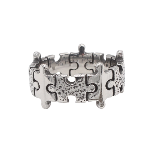 Vintage Stainless Steel Puzzle Design Ring For Men Women Antique Silver Industrial Punk Style Finger Jewelry Gift