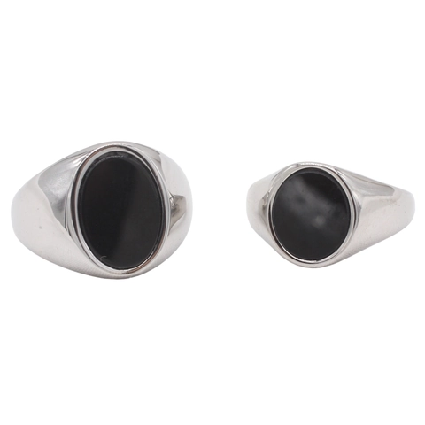 Mode 304 Roestvrij Staal Ovale Zwarte Strass Zegelring Voor Heren Dames Goud Zilver Verguld Simpele Geometrische Sieraden