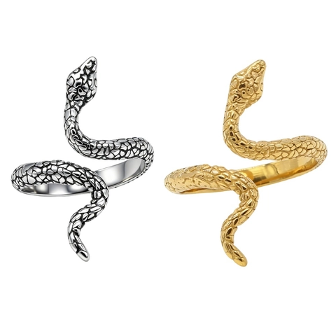 Anello Serpente in Acciaio Inossidabile Vintage Retro Punk Gothic Modello di Squame Animali Gioielli per Uomo Donna Festa
