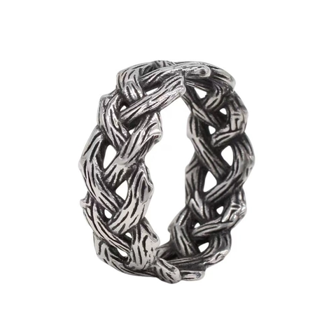 Anello Vichingo Celtico Vintage a Fascia Intrecciato in Acciaio al Titanio Invecchiato Personalizzato per Uomo Gioielli
