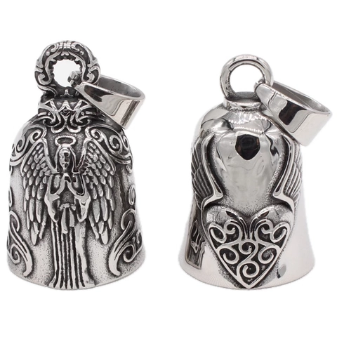 Vintage Stainless Steel Guardian Bell Pendant Necklace For Men Women Angel Heart Wings Biker Guardian Bell Jewelry Gift