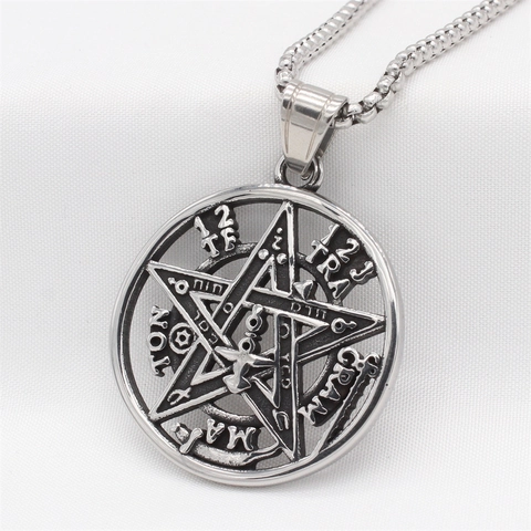 Retro Stainless Steel Solomon Pentagram Pendant Tetragrammaton Mystical Symbol Charm Pendant Only Without Chain For Men Women