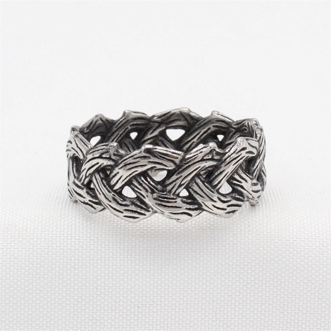 Anello Vichingo Celtico Vintage a Fascia Intrecciato in Acciaio al Titanio Invecchiato Personalizzato per Uomo Gioielli