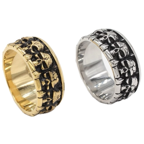 Punk Retro Skull Relief Titanium Steel Ring For Men Gothic Skeleton Wide Band Band Ring Biker Personality Jewelry Gift