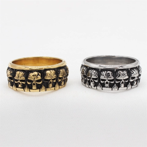 Punk Retro Skull Relief Titanium Steel Ring For Men Gothic Skeleton Wide Band Band Ring Biker Personality Jewelry Gift