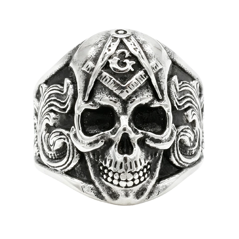 Anello Massonico con Teschio in Acciaio Inossidabile Vintage per Uomo Anello con Sigillo Retro Gotico Punk Gioielli Regalo
