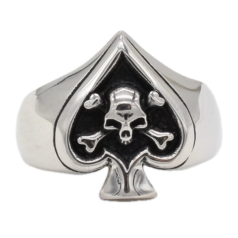 Anello da Uomo Vintage con Teschio di Picche in Acciaio al Titanio Gothic Punk Biker Anello da Dito Stile Rock Gioiello Regalo per Uomo