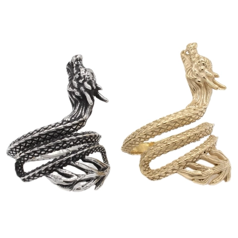 Vintage Titanium Steel Dragon Ring For Men Personality Retro Punk Gold Silver Plated Wrap Dragon Jewelry Ring Gift