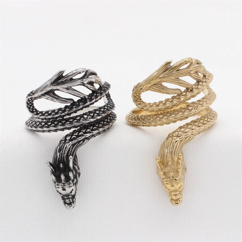 Vintage Titanium Steel Dragon Ring For Men Personality Retro Punk Gold Silver Plated Wrap Dragon Jewelry Ring Gift