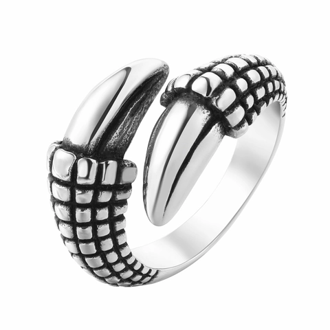 Vintage Roestvrij Staal Drakenklauw Ring Voor Heren Punk Gothisch Drakenschubben Textuur Verstelbare Open Ring Sieraden