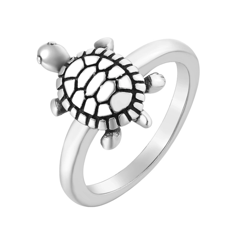 Vintage Sea Turtle Stainless Steel Ring For Men Personalized Punk Distressed Animal Jewelry Gold Steel Color Finger Ring