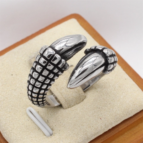 Vintage Roestvrij Staal Drakenklauw Ring Voor Heren Punk Gothisch Drakenschubben Textuur Verstelbare Open Ring Sieraden