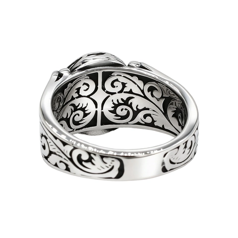 Anello da Uomo Vintage in Acciaio al Titanio Con Malaquita Verde Ovale Motivo a Volute Gioielli Gothic Punk Anello Retrò per Uomo