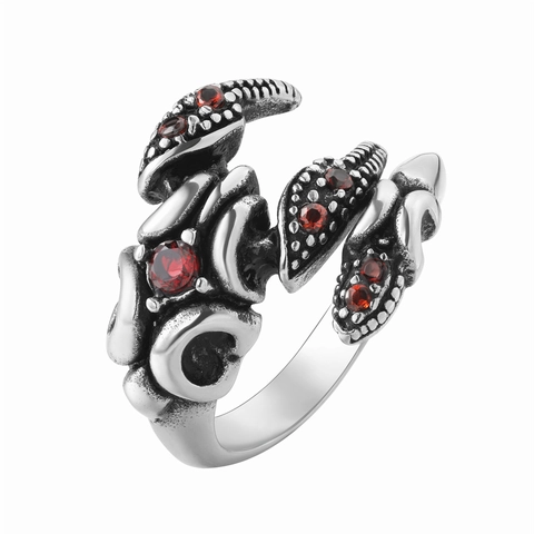 Bague Rétro Hommes Griffe de Scorpion en Acier Inoxydable Avec Strass Rouge Style Punk Gothique Bijou Vintage Cadeau